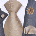 Paisley Ties for Men Wedding Accessories 8cm Wide Silk Men's Neck Tie Handkerchief Cufflinks Set With Brooch Pin