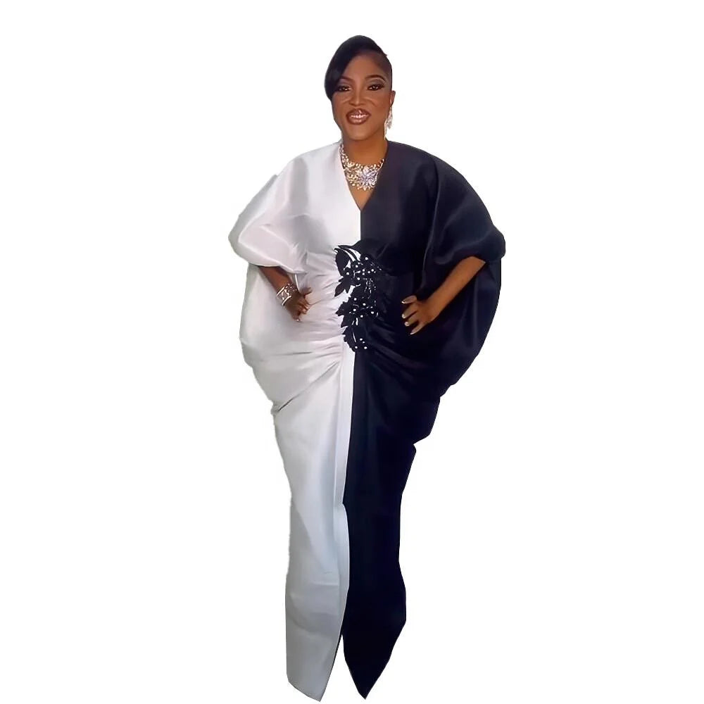 Good Selling Elegant Kaftan Plus Size Traditional Dress African Color Blocking Traditional Moroccan Dress