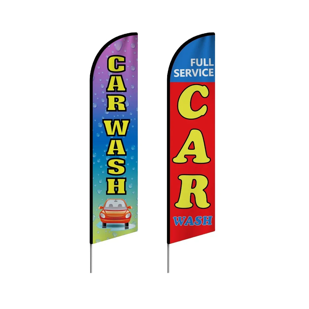 Custom Camp Car Wash Banner Double Sided Flying Banner Good Reverse Grand Opening Business Ground Spike Feather Flag
