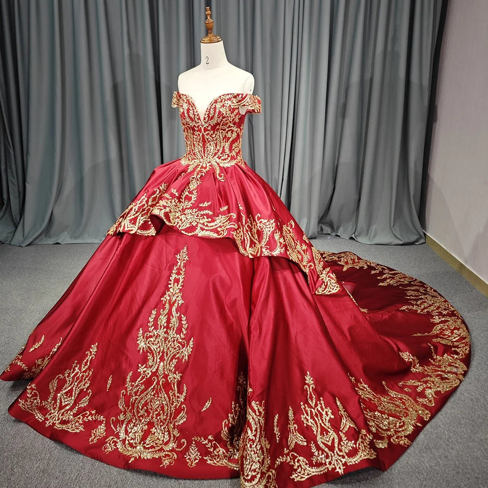 For Jancember DY9924 Luxury Ball Gown Evening Party Dresses Off-Shoulder with Natural Waistline Embroidery Beading Crystal