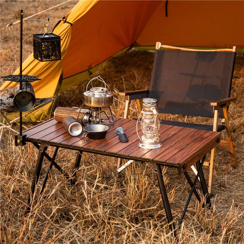 CNLF LUFAN Portable Outdoor Furniture Foldable Wood Grain Tea Table with Aluminum Frame Korean Style Roll for Picnic Camping