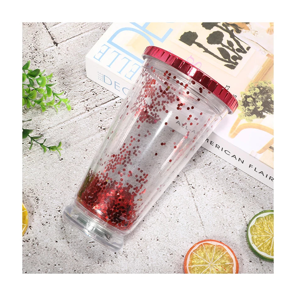16 Oz Plastic Tumblers Cups Double Walled Clear Reusable Eco-Friendly Cup with Straw and Lid for Business Gifts