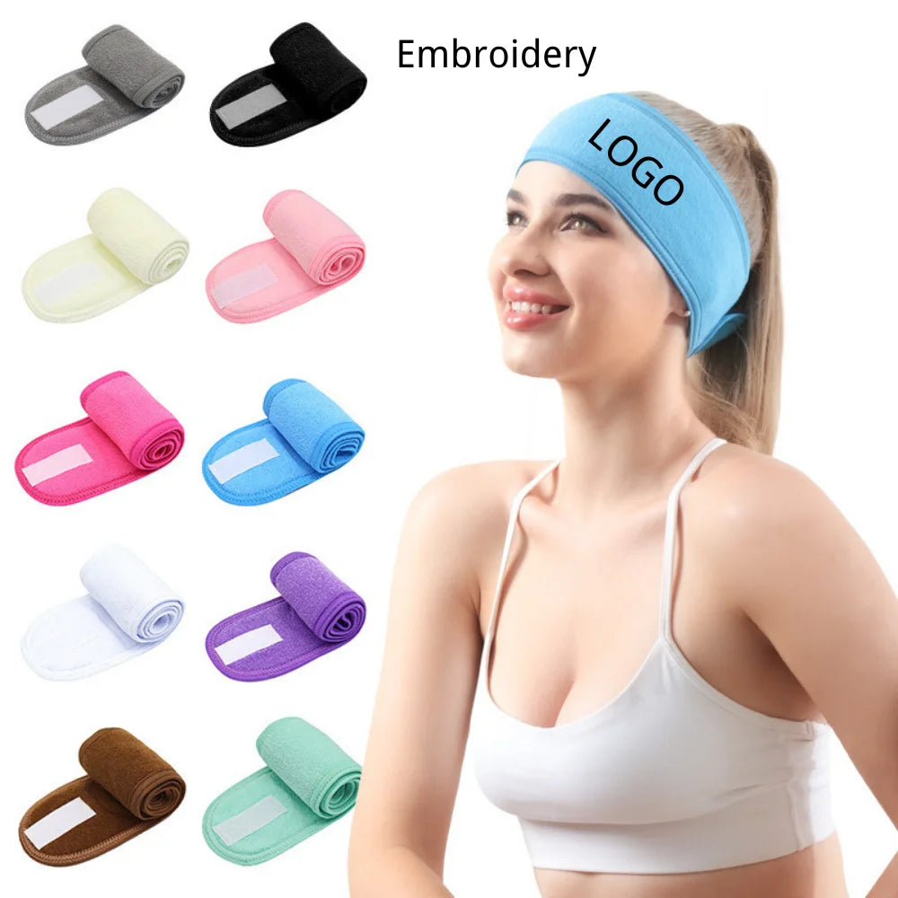 Customized Embroidered Logo Cabelo Adjustable Facial Skincare Beauty Spa Makeup Dry Hair Towel Cartoon Pattern Woven Roll