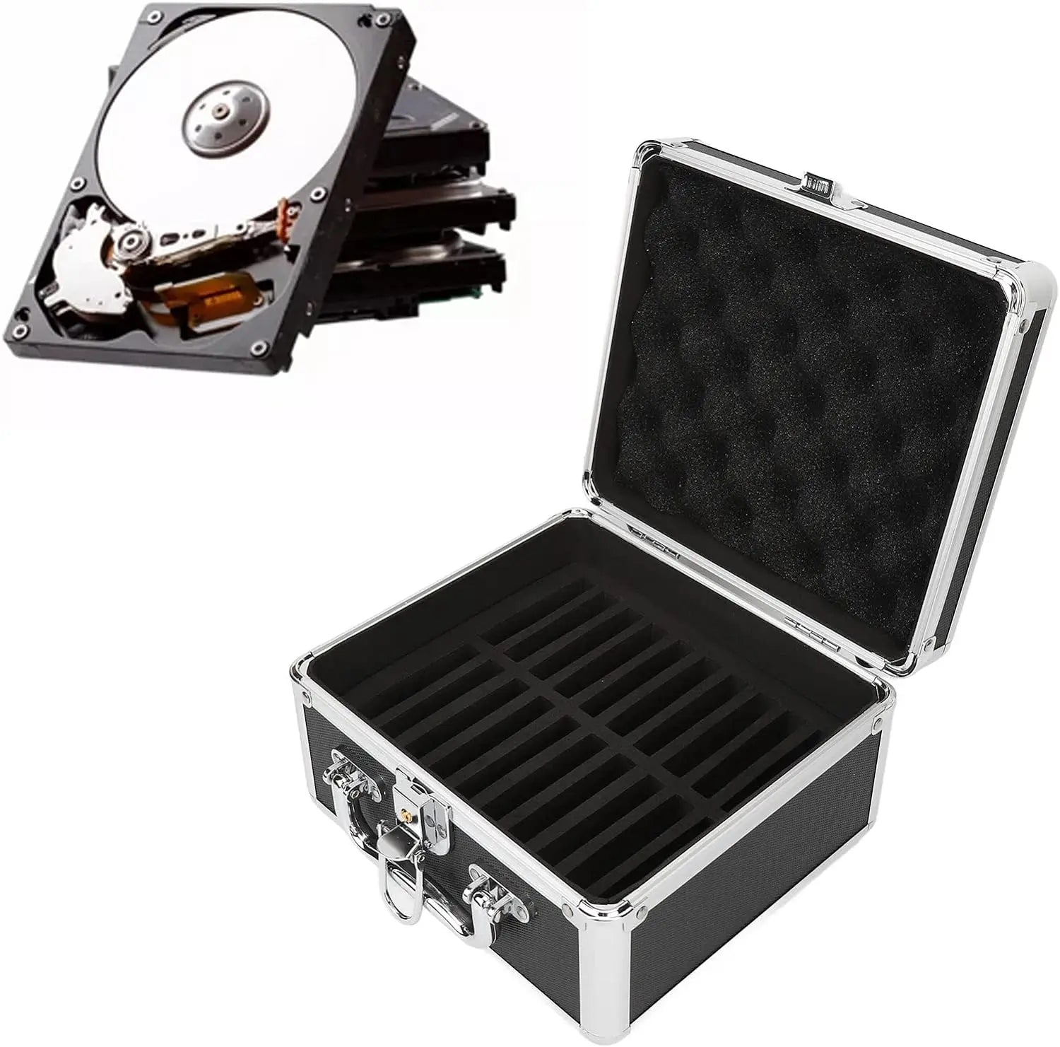 Hard Drive Protection Storage Box Case With Security Lock 20 Bays Waterproof External Hard Disk Carrying Case