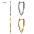 FUAMAY S925 20gx8mm Hinged Segment V Hoop Earrings Geometric Oval Pave with Zircon Gold Plated for Weddings