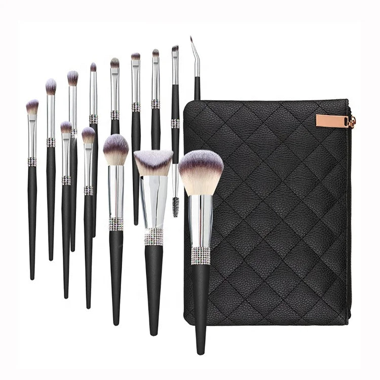 FYD 14pcs Luxury Glitter Diamond Bling Private Label Makeup Brush Metal Rose Gold Brush Custom Logo Makeup Brushes Set