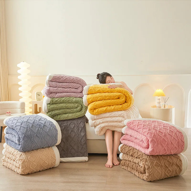 Wholesale Cozy Sherpa Throw Blanket 2ply Double Layered Size Blanket Thick Warm Fleece Blanket for Winter