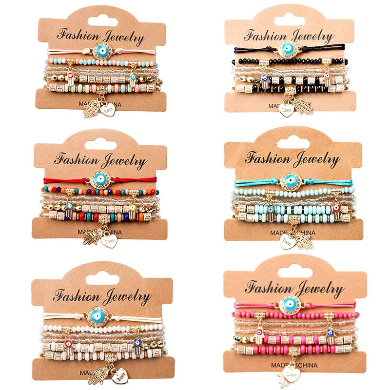 Boho Bracelet for Women Eye LOVE Heart Lucky Beaded Multi Layer Bohemia Beads Bracelets for Women Girls Men