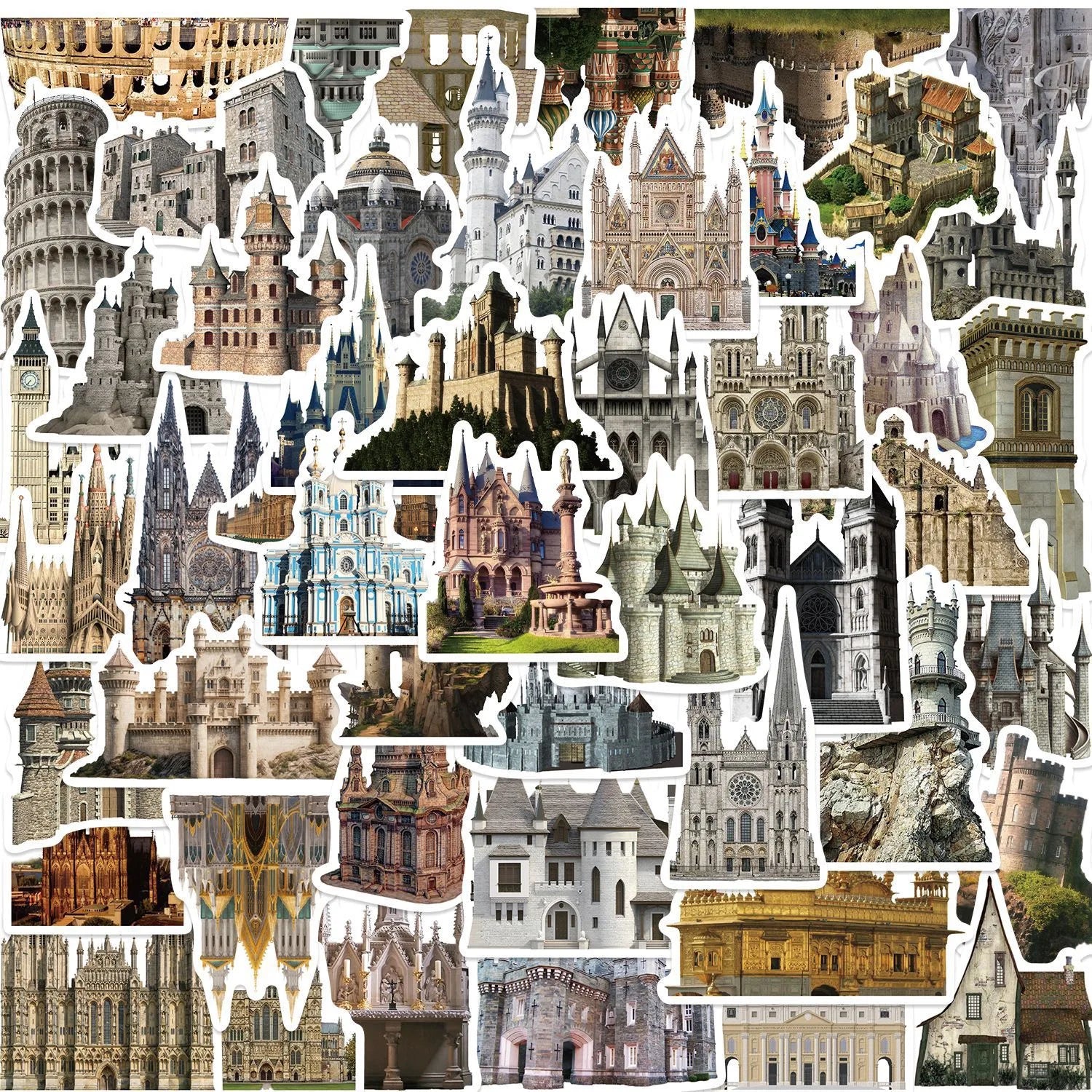 50pcs Architecture Waterproof PVC Graffiti Decorative Sticker Packs for Cup Bottle Notebook Luggage Laptop Skateboard