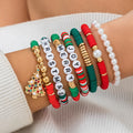 Wholesale Trendy Holiday Gift Set Geometric Soft Polymer Beaded Bracelet and Snowman Chain Pendant Mixed Jewelry for Christmas