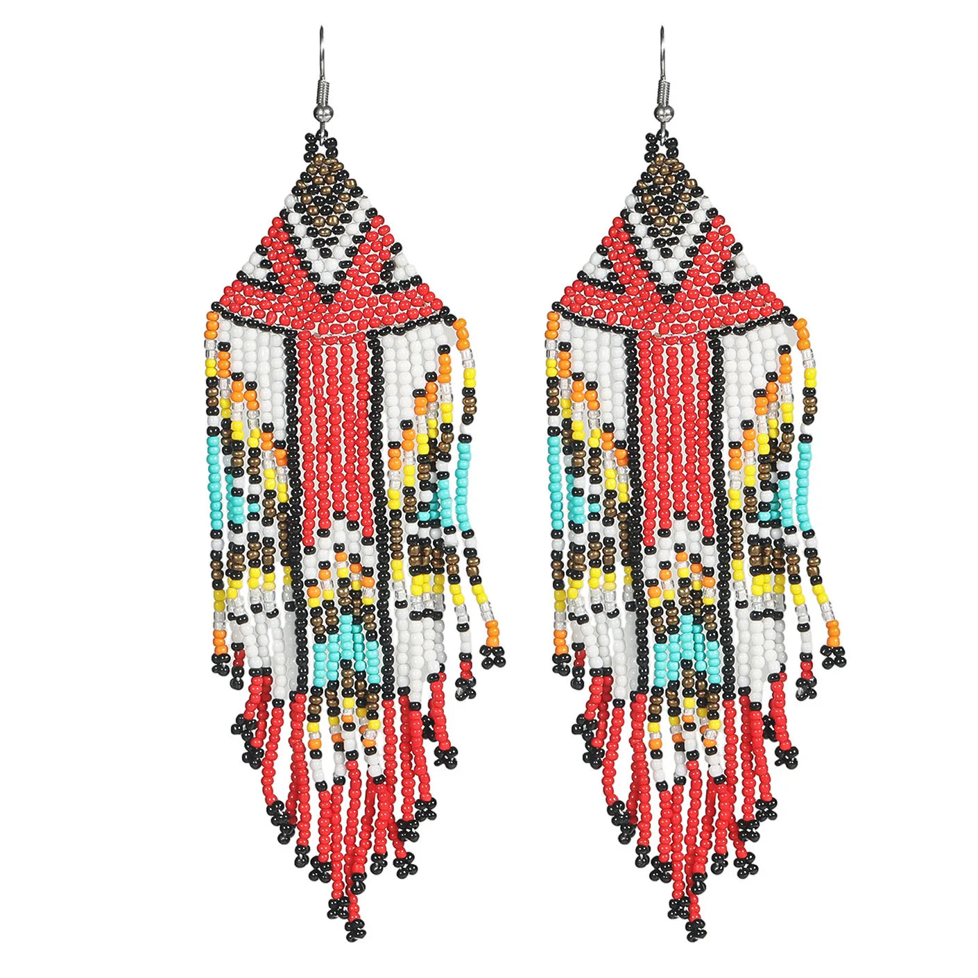 New Hot Selling Jewelry Women Fashion BOHO Bohemia Acrylic Long Seed Bead Tassel Drop Hoop Earring for Women Girl Lady