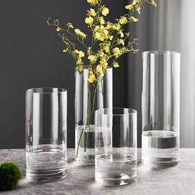 Wholesale Custom Sizes Hand Blown Wedding Home Decoration Clear Cylinder Flower Glass Vase