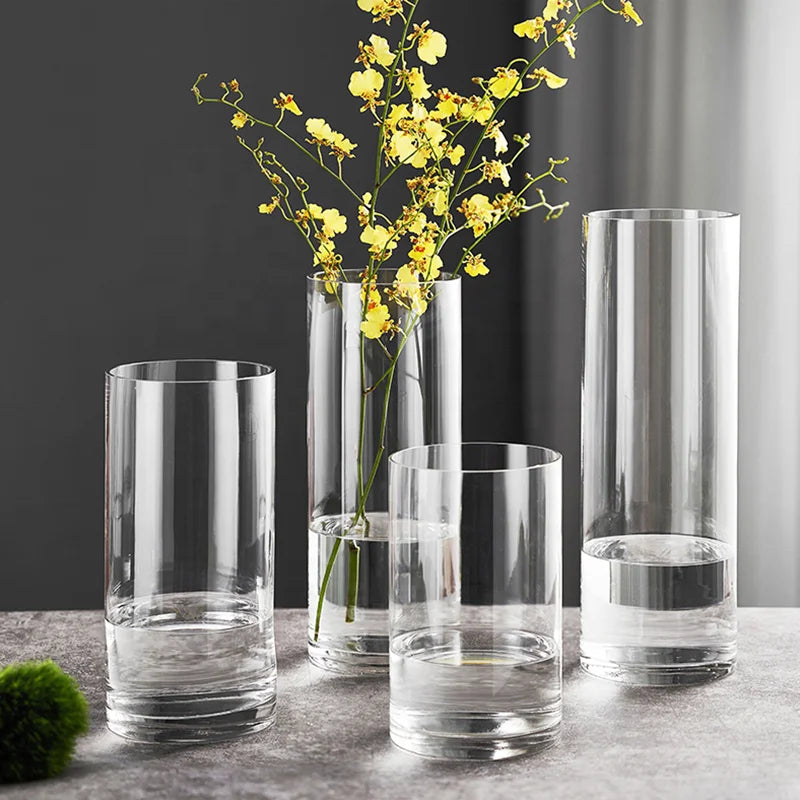 Wholesale Custom Sizes Hand Blown Wedding Home Decoration Clear Cylinder Flower Glass Vase