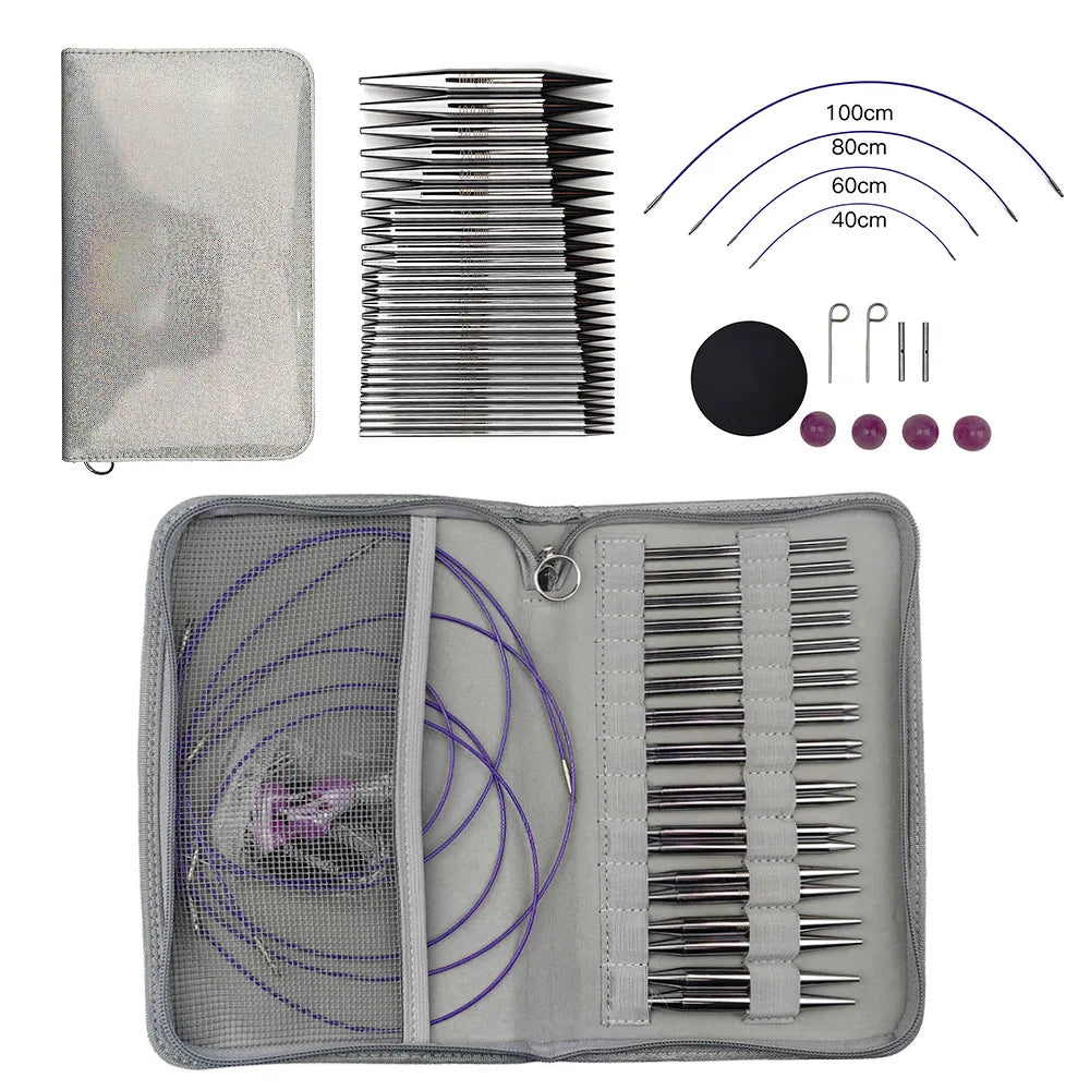 13 Sizes Weaving Tools Interchangeable Needles Aluminum Plating Circular Knitting Needles Set