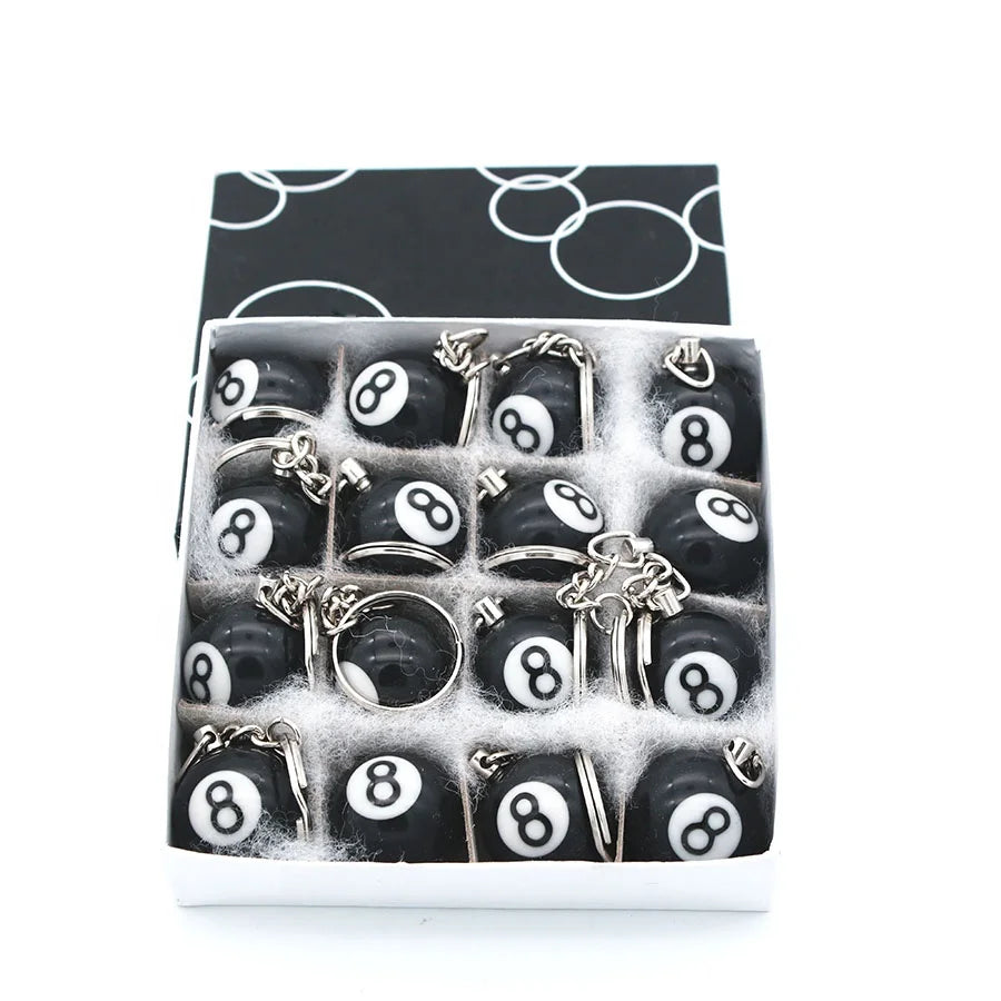 Premium 25mm 1inch Size Decoration Black 8 Billiard Ball Keychain 16pcs/box for Sale