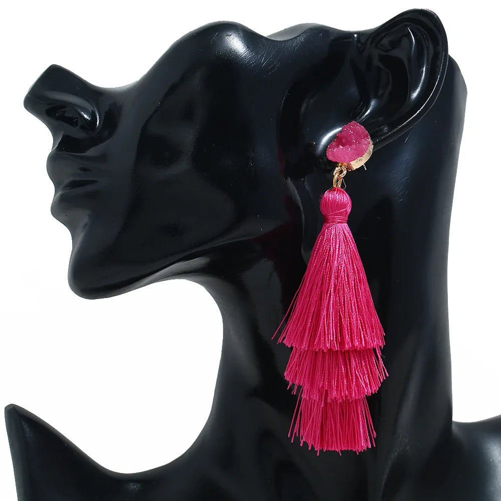Fashion Birthday Valentine Gift Layered Long Drop Stud Earrings Colorful Statement Tassel Dangle Earrings to My Daughter