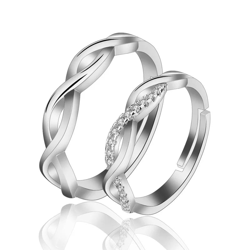 Anillo De Acero Inoxidable Platinum Plated Sparkling Hollow Design Couple Ring Men and Women Lover Ring for Valentine's Gift