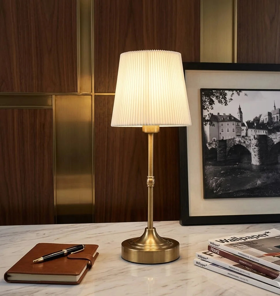 Hotel Guest Room Lighting Rechargeable Cordless Nordic Classic Pleated Shade Table Lamp Luxury Wedding Decor for Living Room