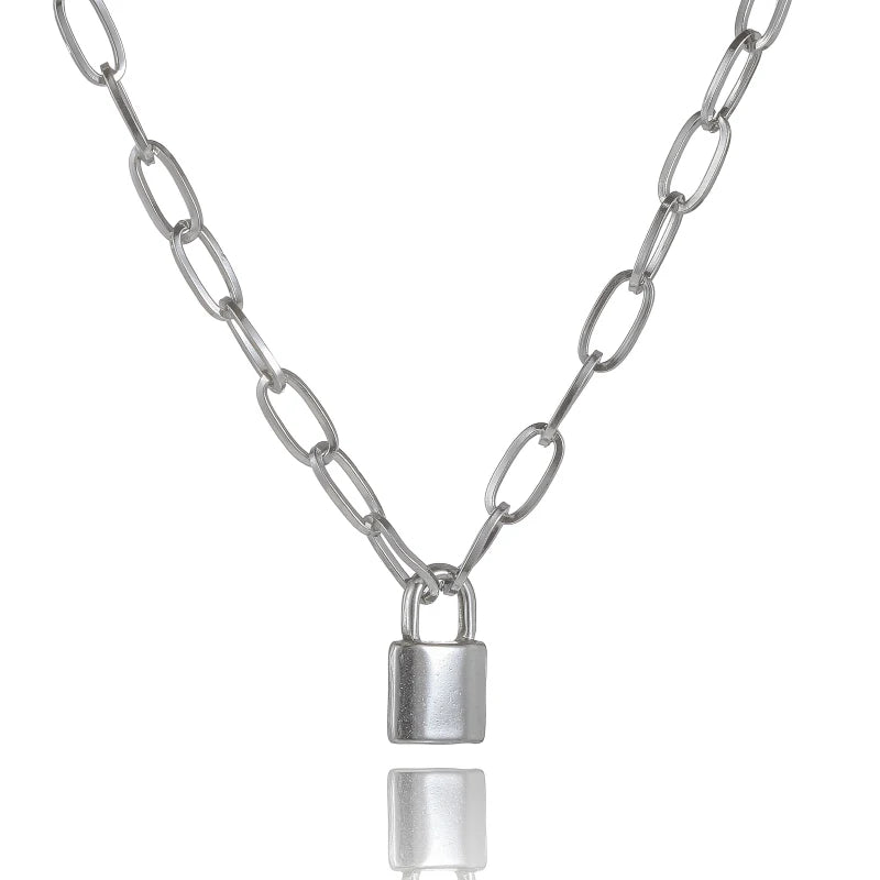 Customizable Stainless Steel Necklace for Men and Women Gold Plated Key Lock Locket Pendant for Gift