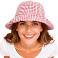 QINGYAN Cute Bucket Hat Leisure Sunshade Plaid Fashion Foldable Brim With Buttons Dome Checkered Bucket Fisherman Hat
