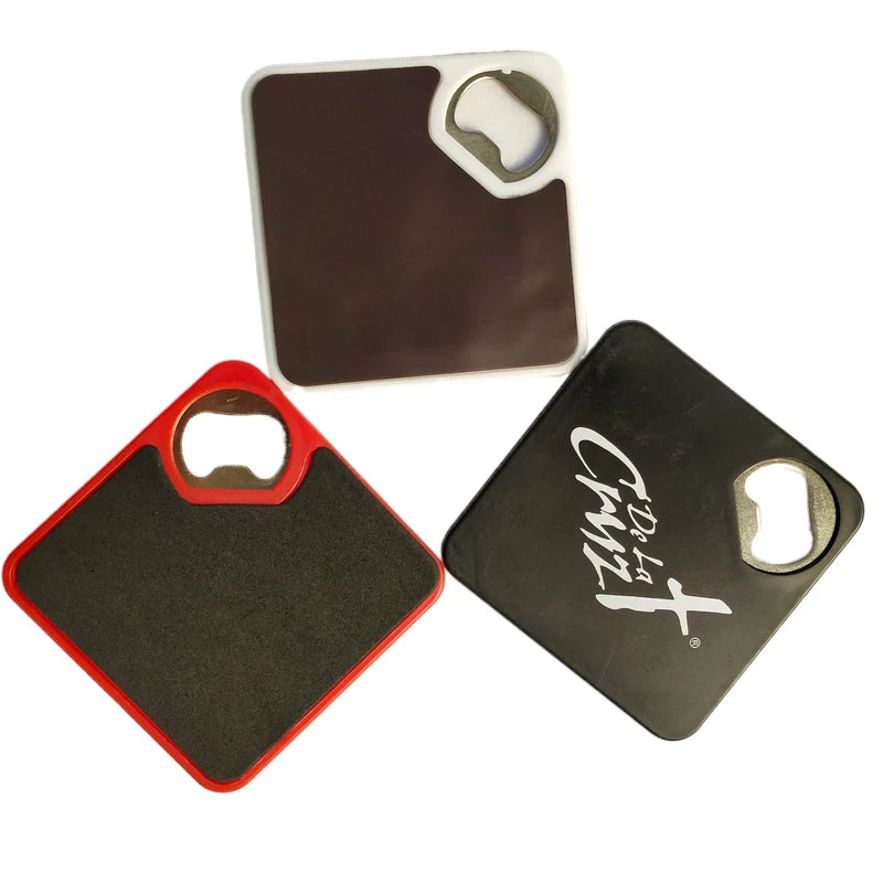 Custom Logo ABS Stainless Steel Magnetic Square Hard Plastic Beer Opener Coaster Promotional Bottle Opener Full Colors Prints