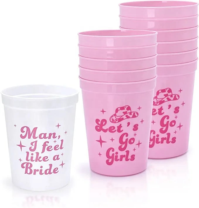 Bachelorette Party Cups Let's Go Girls Reusable Cups Plastic Cowgirl Bridal Shower 70s Theme Bachelorette Party Supplyty