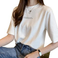 Women T-shirt Female Korean Wild Short-Sleeved Crew Neck Loose Letters Print T Shirts Woman Casual Clothes