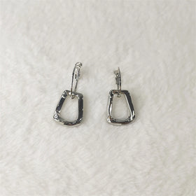 Wholesale Akzia Children's Big Square Shape Clip Brass Jewelry Zircon Stone Platinum Plated Chunky Silver Hoop Dangle Earrings