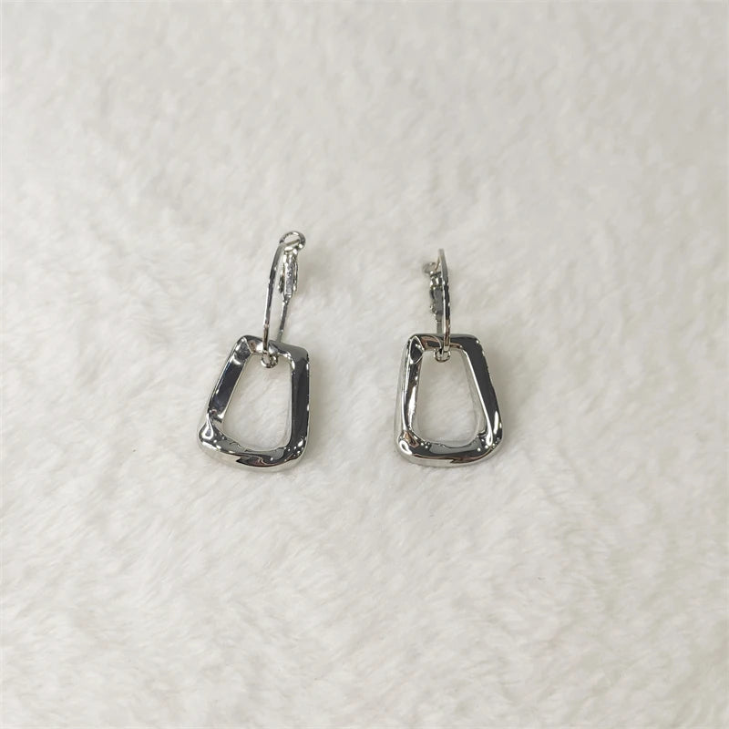 Wholesale Akzia Children's Big Square Shape Clip Brass Jewelry Zircon Stone Platinum Plated Chunky Silver Hoop Dangle Earrings