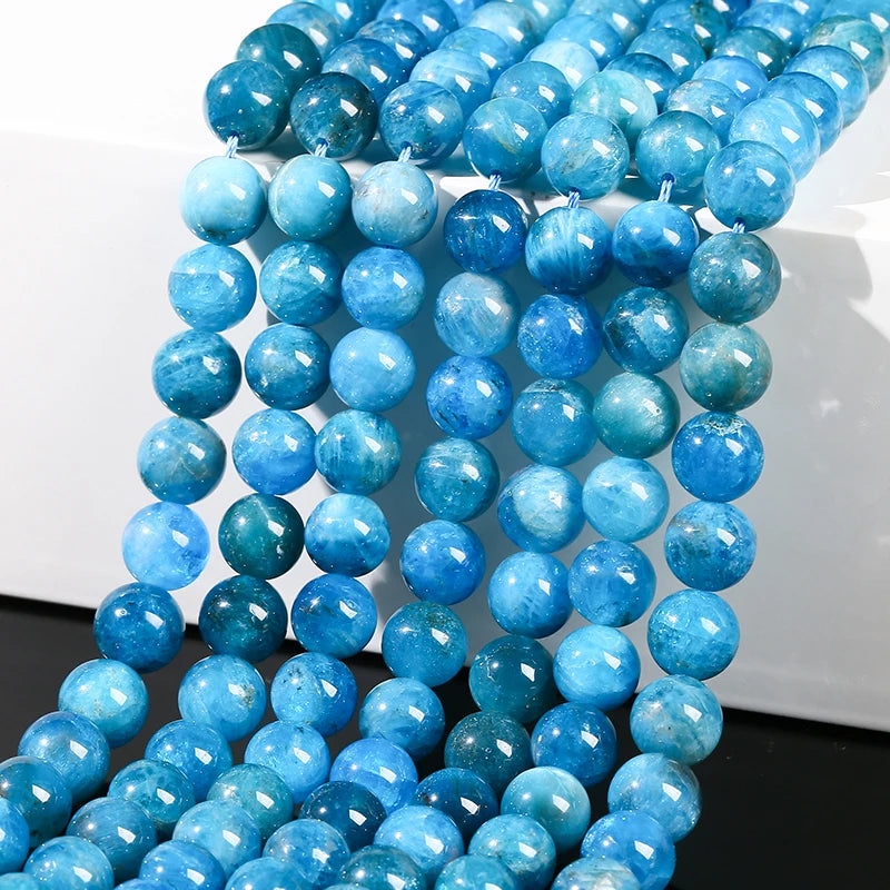 JD Wholesale 6 8 10MM Natural Blue Apatite Stone Beads Smooth Round Loose Beads for DIY Jewelry Making