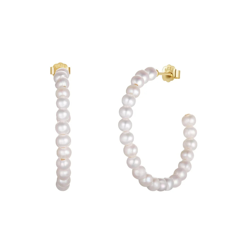 RINNTIN GPE69 2023 Popular Style Sterling Silver 14k Gold Plated Hoop Earrings C-shaped Freshwater Pearl Earrings
