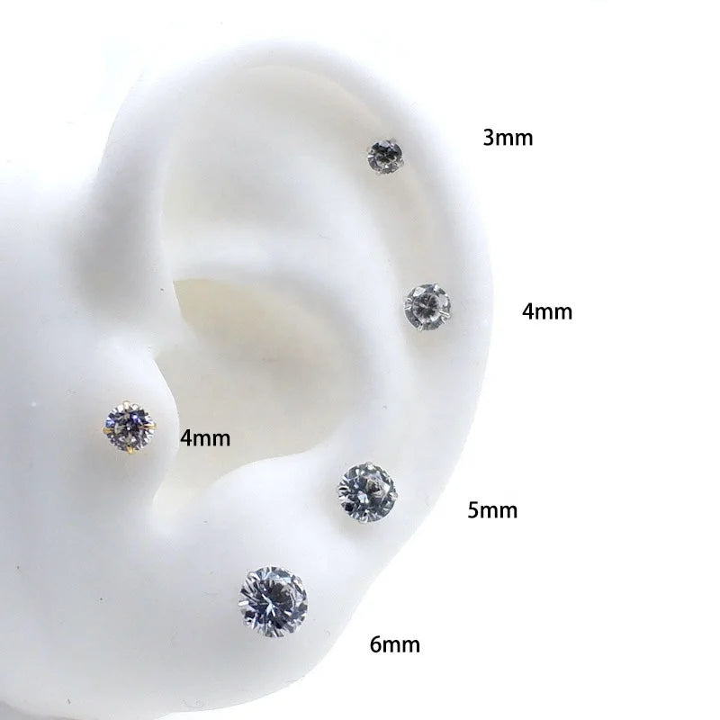 Ear Piercing Jewelry 925 Sterling Silver Needle Screw Small Ear Bone Nails Studs Earrings