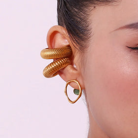 Trendy Hollow Gemstone 18K Gold Plated Waterproof Stud Earring 316L Stainless Steel Inlaid Natural Stone Jewelry