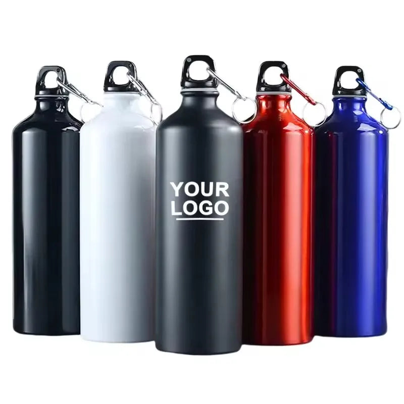 Customized Logo Outdoor Hiking Carabiner Lightweight Leak-Proof Aluminum Sports Water Bottle Novelty Gifts