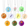 Sweet Cute Birth Flower Necklace - Stainless Steel Engraved Glass Dome Pendant Jewelry Dainty Personalized Floral Gift for Women