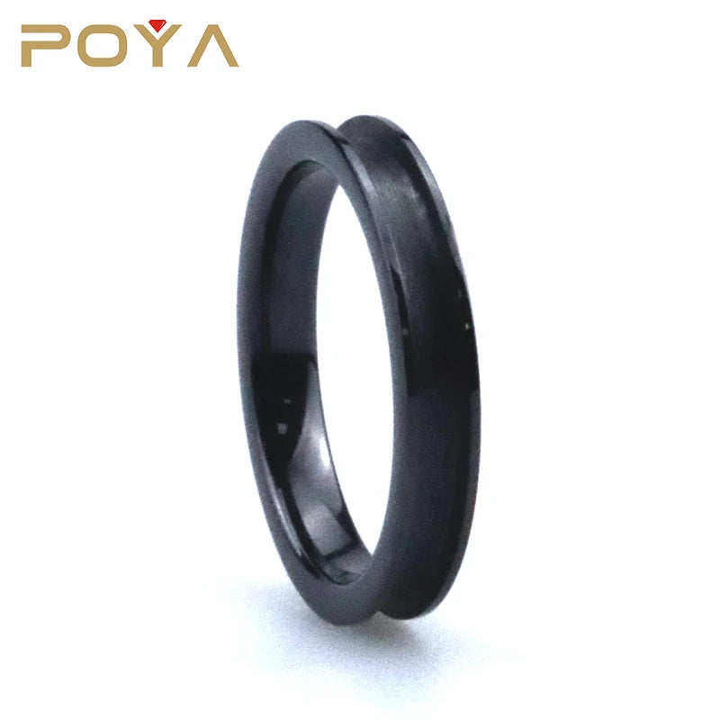 Poya 4mm Diy Smooth Slim Single Channel Inlay Black Ceramic Ring Blanks