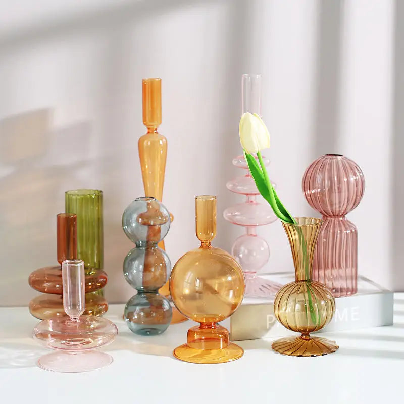 Luxury Nordic Glass Candle Container Jars Holder Vase Flower Table Living Room Wedding Decoration Candles Holders