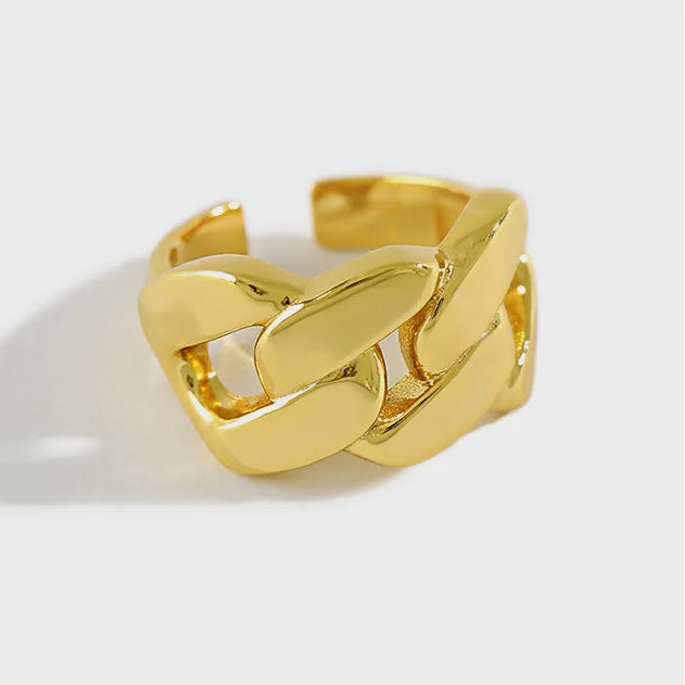 Thick Chain Style Silver Fine Jewelry 18K Gold Plated S925 Sterling Silver Adjustable Ring for Women AR2200