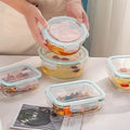 Transparent Glass Rectangular Lunch Box Small Crisper Container for Office Workers Microwave-Heatable Household Preserving Bowl