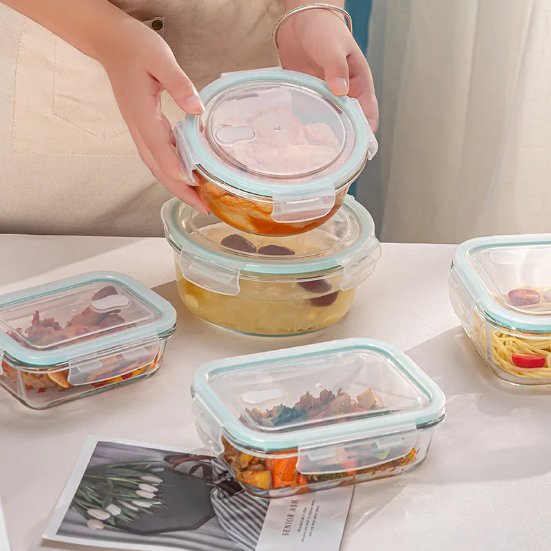 Transparent Glass Rectangular Lunch Box Small Crisper Container for Office Workers Microwave-Heatable Household Preserving Bowl