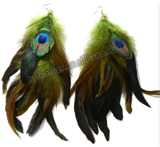 Customize Wholesale Bulk Vintage Handmade Bohemian Boho Long Tassel Real Feather Drop Dangle Hoop Fine Fashion Earring for Women