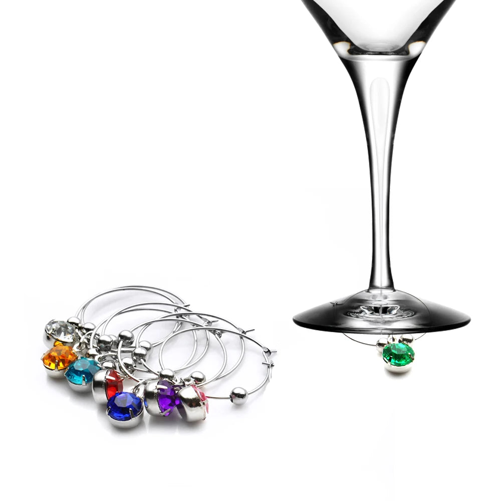 8 Pcs/set Rhinestone Wine Glass Mark Hanging Charm Wine Glass Marking Ring Drink Tag Charms for Wedding Birthday Party Decor