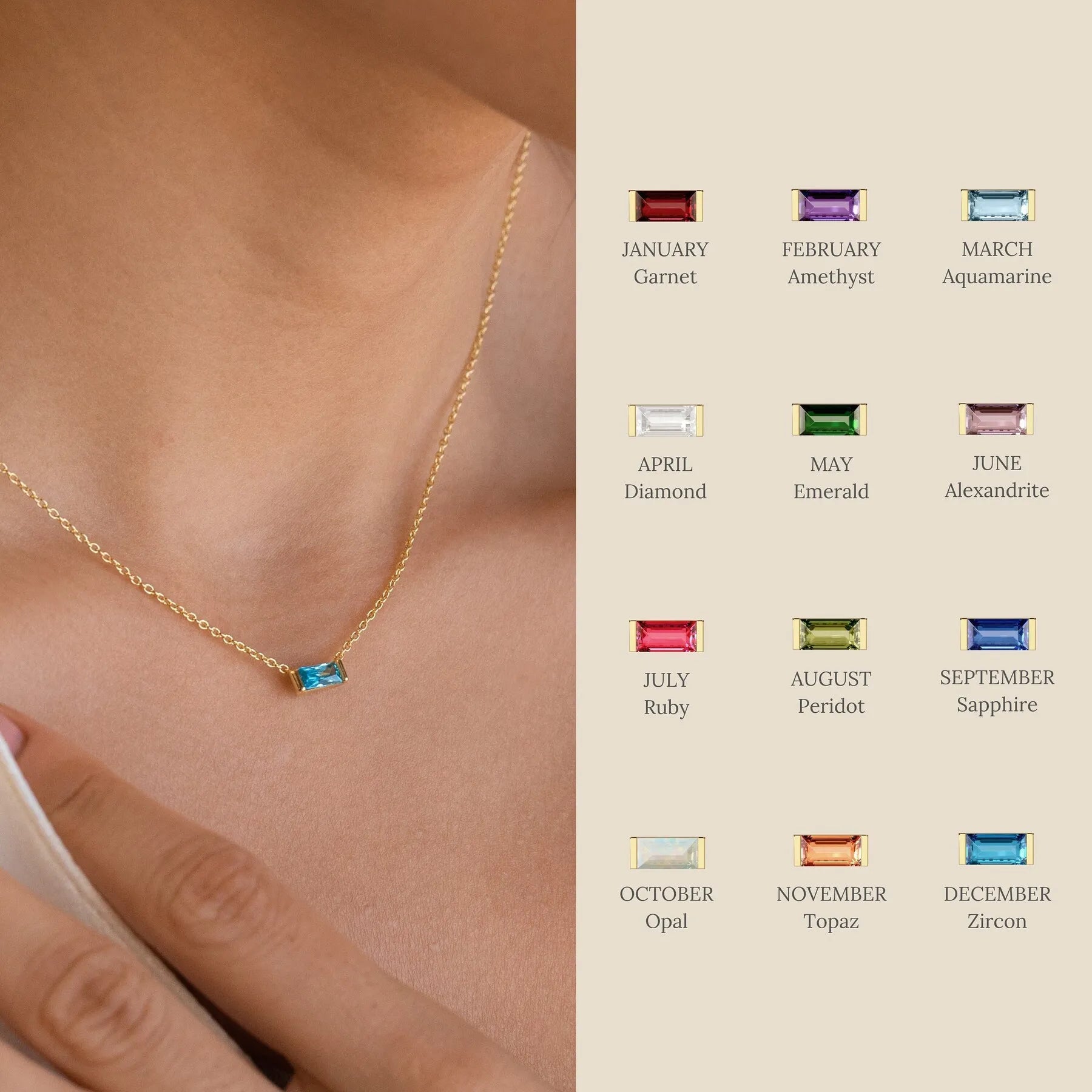 High Quality Minimalist Jewelry 12 Month Birthstone Necklace Stainless Steel Colorful Cubic Zircon Necklace