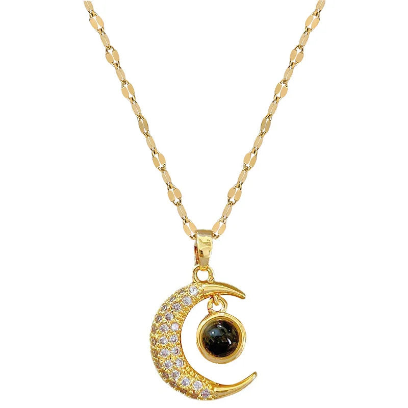 Trendy Classic Star Memory I Love You Necklace 100 Languages Projection Titanium Steel Clavicle Chain Pendant Moon Necklace