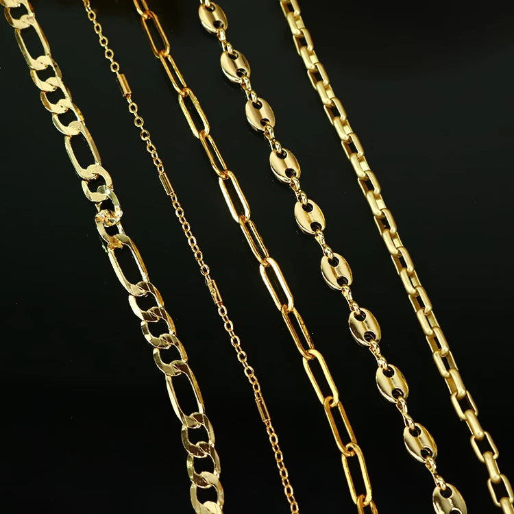 BCL1213 Shiny 18k Gold Plated Brass Pig Nose Coffee Bean Chain Faceted Curb Flat Chains Figaro Chain Jewelry Findings