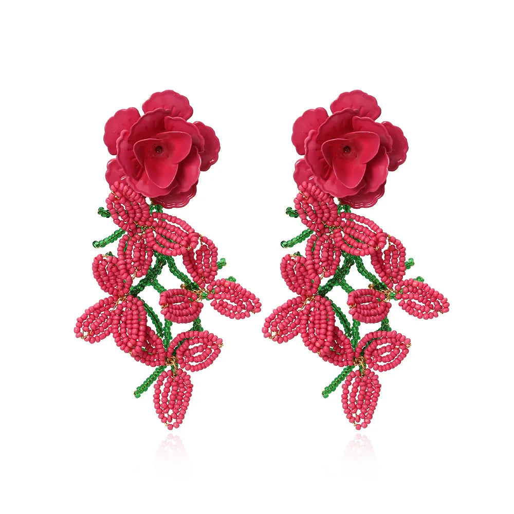 Fashion Handmade Seed Beads Flower Tassel Earrings Paint Flower Earrings