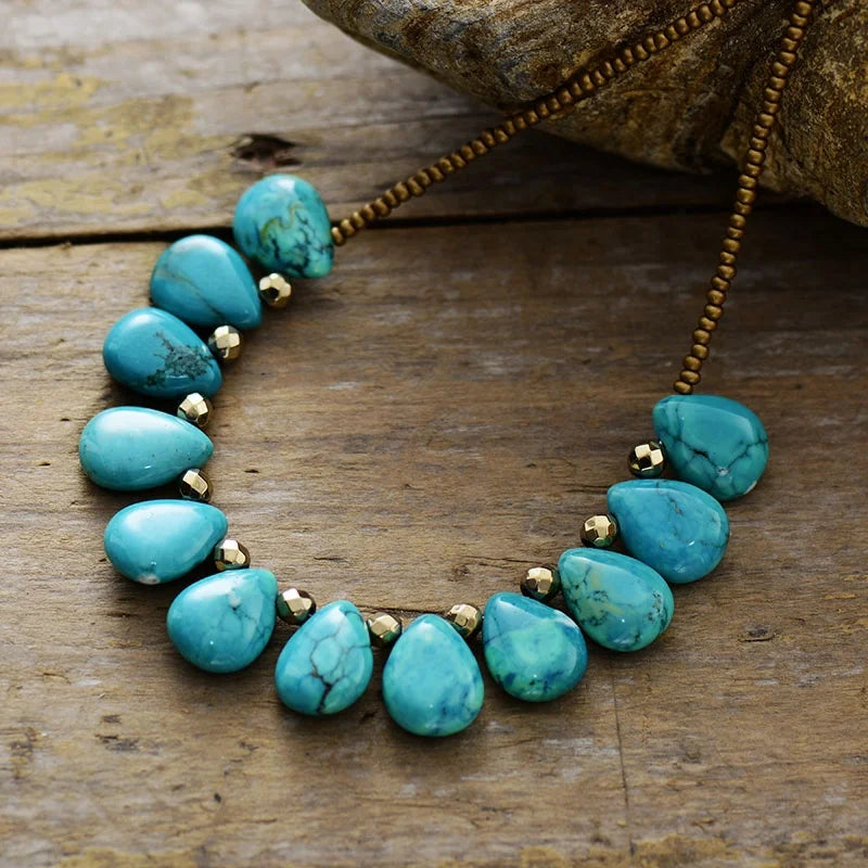 Health Bohemian Woman Jewelry-Turquoise Teardrop Seed Beads Vintage Clasp Short Choker Necklaces for Weddings Parties Wholesale