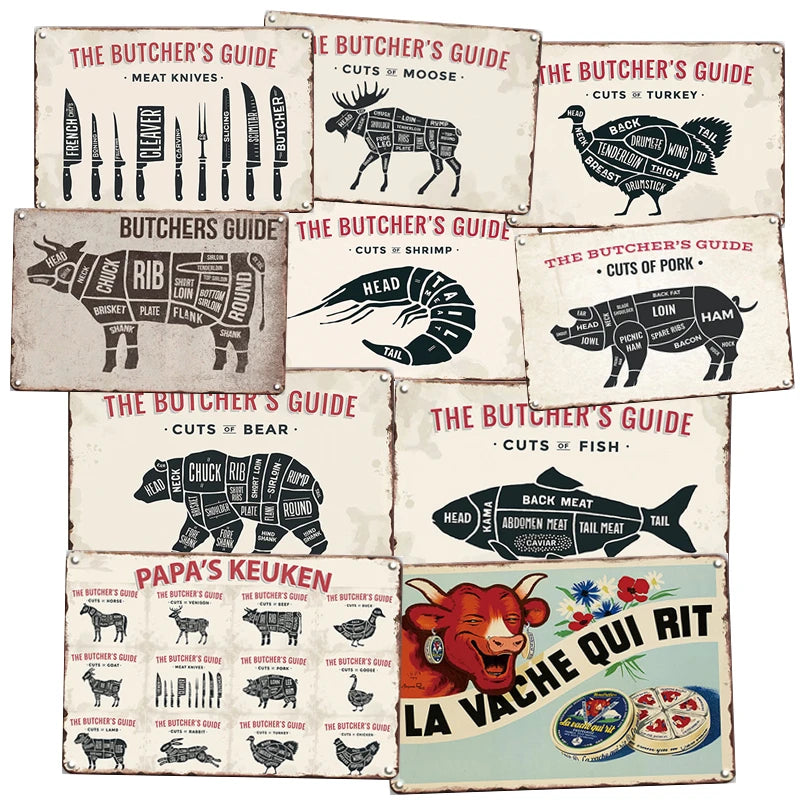 Butcher's Guide Wholesale Design Embossed Vintage Metal Plate Printing Retro Retro Poster Tin Sign Bar Garage Wall Decoration