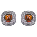 925 Sterling Silver Natural Mandarin Garnet Stud Earrings Charming Rhodium Plated Trendy Style for Women's Weddings Parties