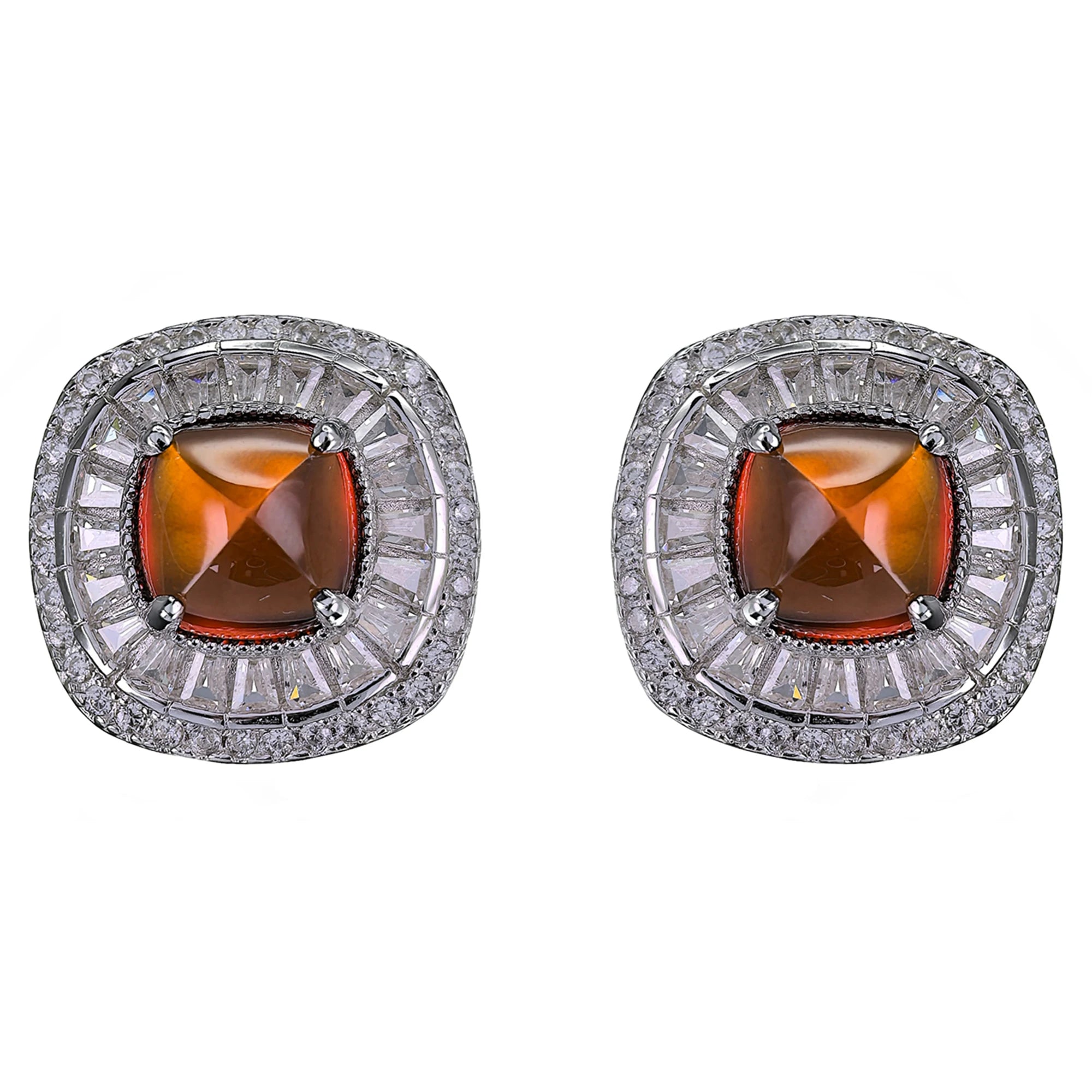 925 Sterling Silver Natural Mandarin Garnet Stud Earrings Charming Rhodium Plated Trendy Style for Women's Weddings Parties